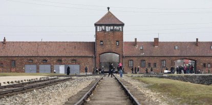 The rail leading to the former Auschwitz II (Birkenau) concentration camp in Poland