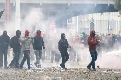 File image of demonstrators clashing with police in Brussels