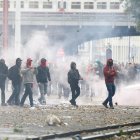 File image of demonstrators clashing with police in Brussels