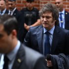 El presidente argentino, Javier Milei, llega a los actos de conmemoración de la Shoá